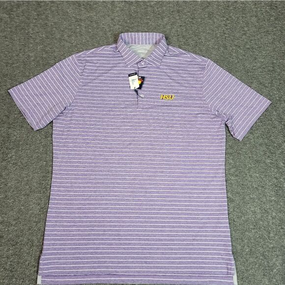 Johnnie-O Newton Mens Golf Polo Shirt Size L Purple Striped JMPO4190 HSU Logo - Picture 2 of 14